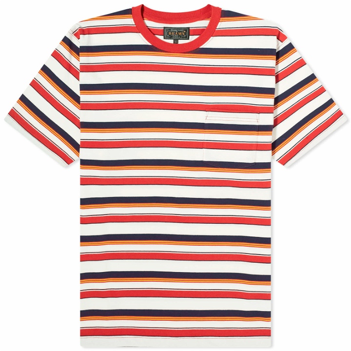 Photo: Beams Plus Men's Multi Stripe Pocket T-Shirt in Red