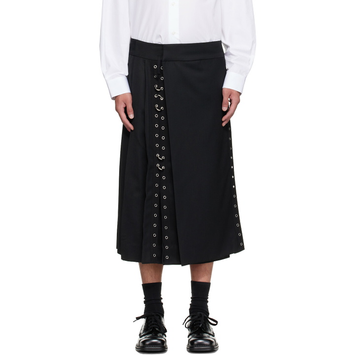 Photo: Simone Rocha Black Tailored Grommet Ring Clip Kilt Skirt