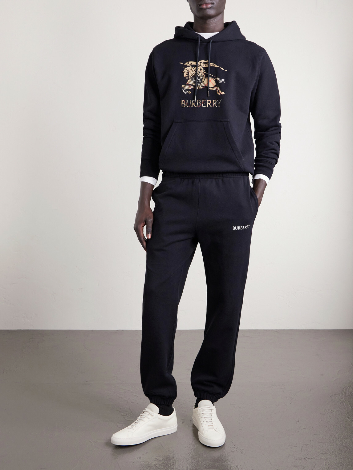 Burberry - Tapered Logo-Print Cotton-Jersey Sweatpants - Black