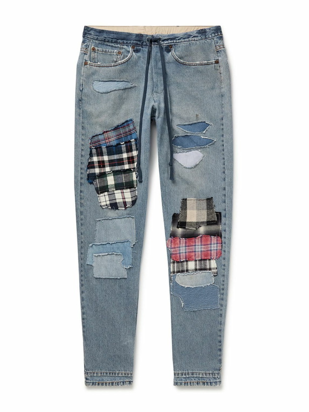 Photo: Greg Lauren - Slim-Fit Tapered Flannel Patchwork Jeans - Blue
