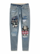 Greg Lauren - Slim-Fit Tapered Flannel Patchwork Jeans - Blue