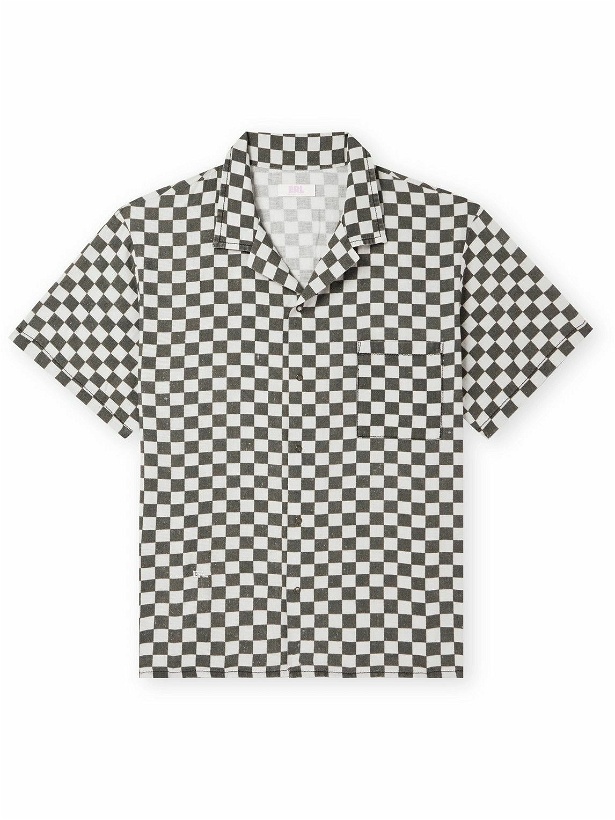 Photo: ERL - Camp-Collar Checked Cotton and Linen-Blend Shirt - Gray