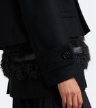 Sacai Layered leather-trimmed wool coat