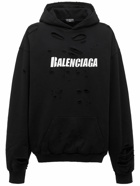 BALENCIAGA - Logo Destroyed Cotton Sweatshirt Hoodie