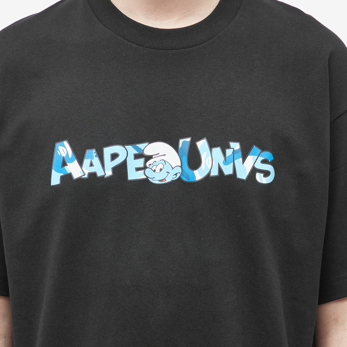 Men's AAPE x Smurfs Face Smurf T-Shirt in Black AAPE by A Bathing Ape