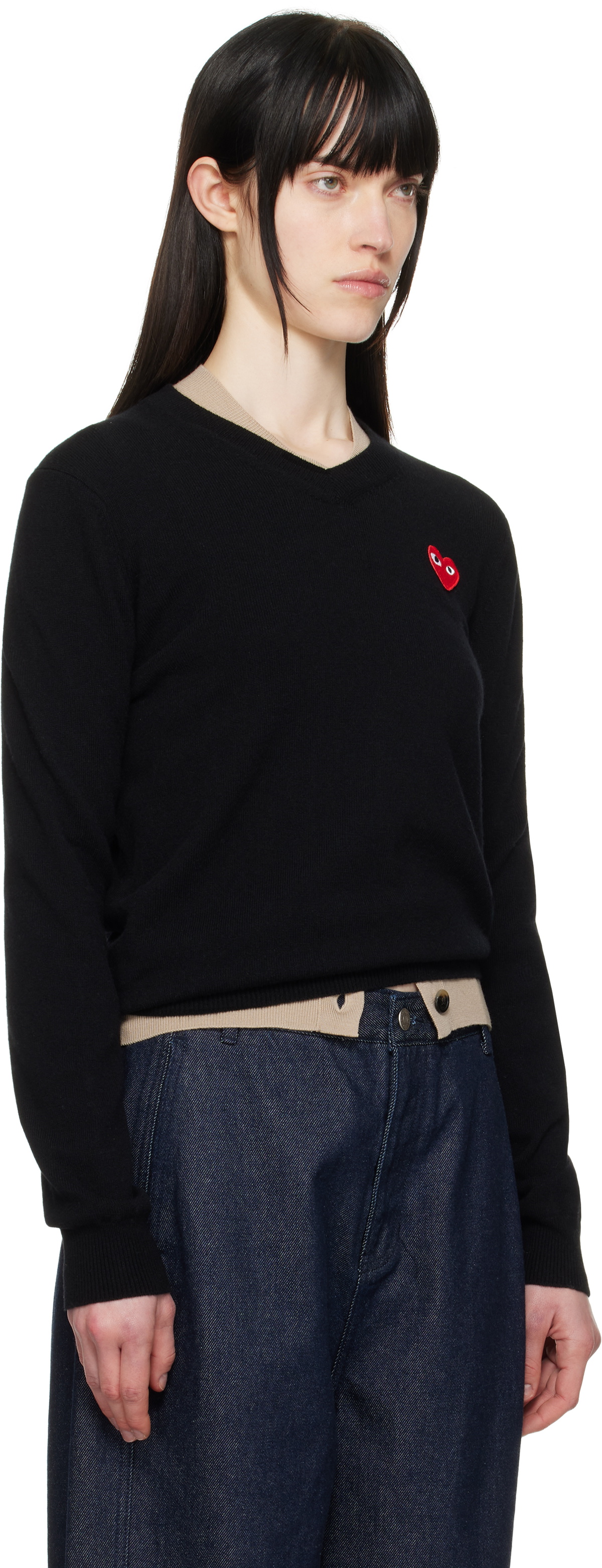 COMME des GARÇONS PLAY Black Red Heart V-Neck Sweater