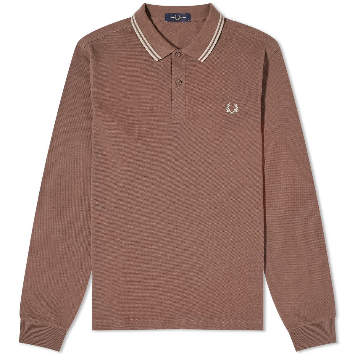 Photo: Fred Perry Men's Long Sleeve Twin Tipped Polo Shirt in Brick/Warm Grey