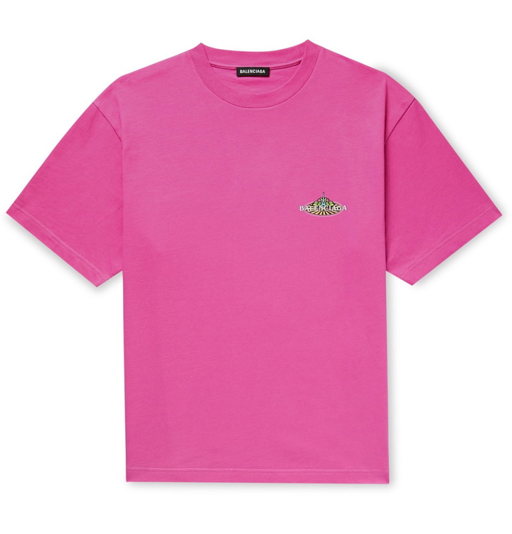 Photo: Balenciaga - Bonjour Paris Logo-Print Cotton-Jersey T-Shirt - Pink