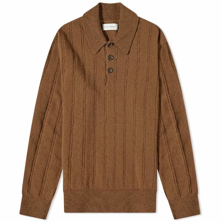 Photo: Oliver Spencer Men's Pablo Knitted Polo Shirt in Brown