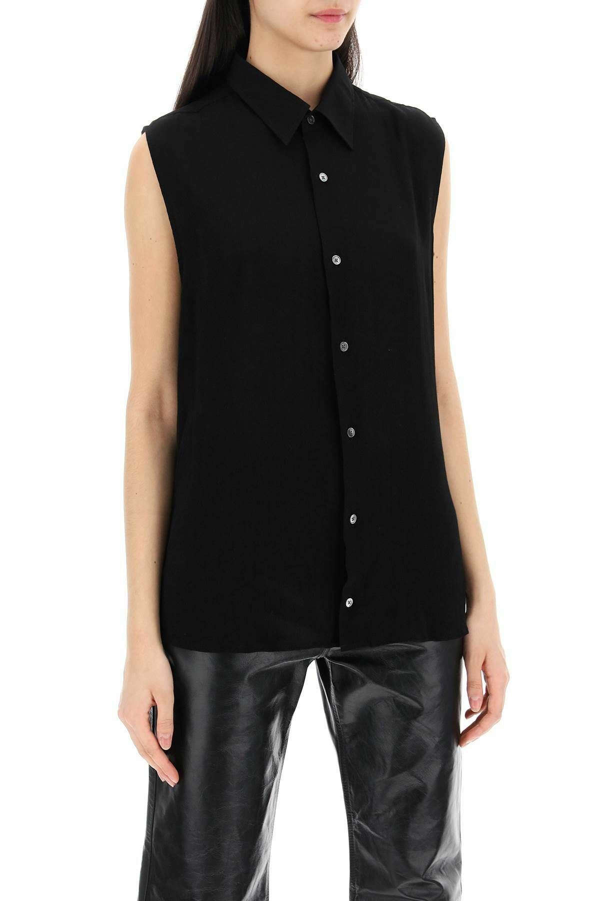 AMI ALEXANDRE MATIUSSI textured voile sleeveless shirt Black