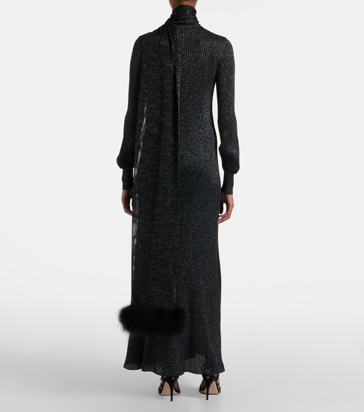 Valentino Feather-trimmed lamé maxi dress
