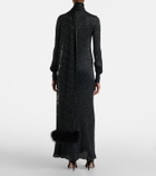 Valentino Feather-trimmed lamé maxi dress