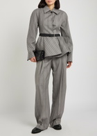 Stella Mccartney Striped Peplum-hem Wool Jacket Grey
