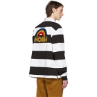 Noah NYC Black and White Stripe Rainbow Rugby Polo