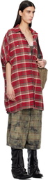 R13 Red Plaid Oversized Boxy Shirt Minidress