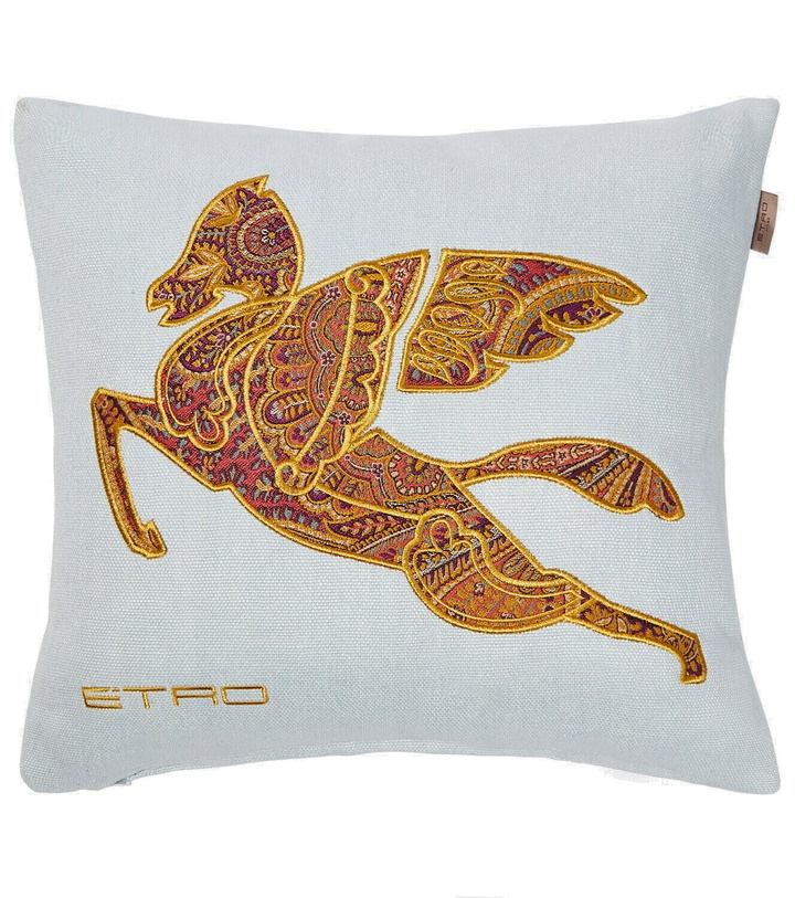 Photo: Etro - Pegaso embroidered linen cushion