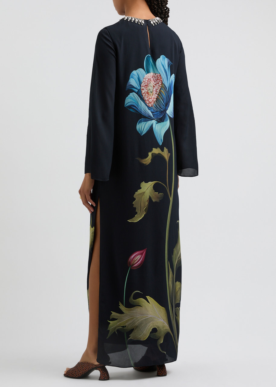 Borgo DE Nor Capucine Floral-print Embellished Maxi Dress Black