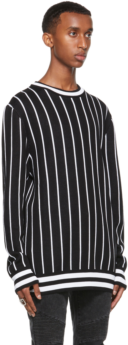 Balmain Black White Striped Back Logo Sweater Balmain