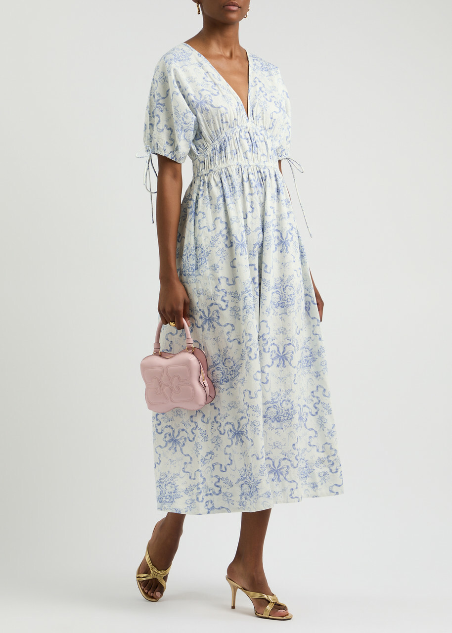 Loveshackfancy Mastey Printed Cotton Midi Dress Blue