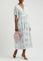 Loveshackfancy Mastey Printed Cotton Midi Dress Blue