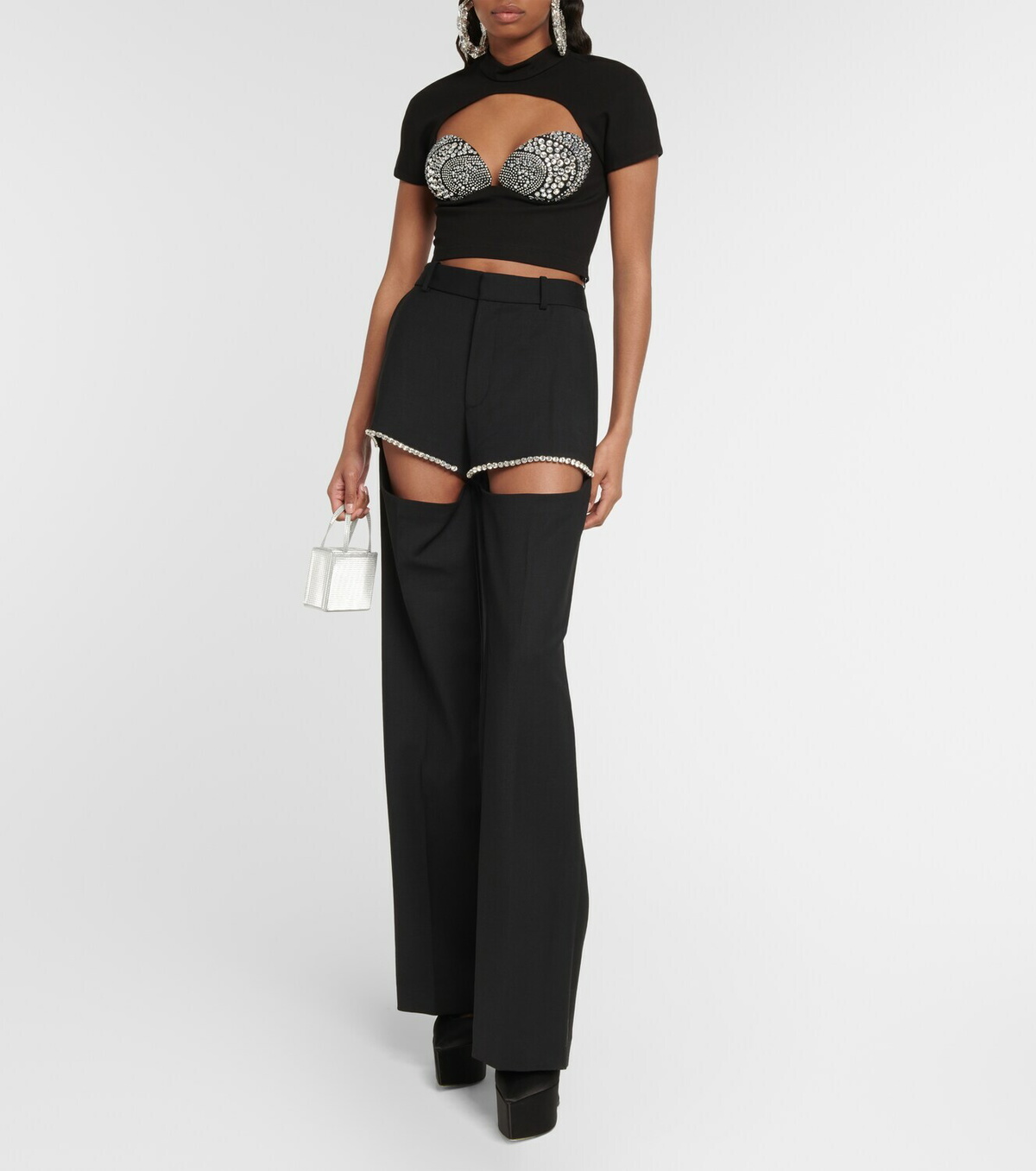 Area - Embellished cutout crop top