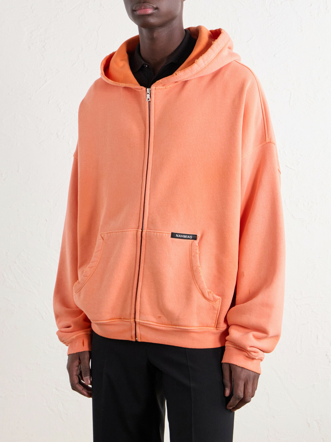 NAHMIAS - Distressed Cotton-Jersey Zip-Up Hoodie - Orange
