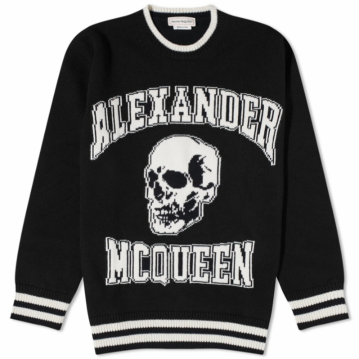 Photo: Alexander McQueen Men's Varsity Skull Logo Crew Knit in Black/Ivory