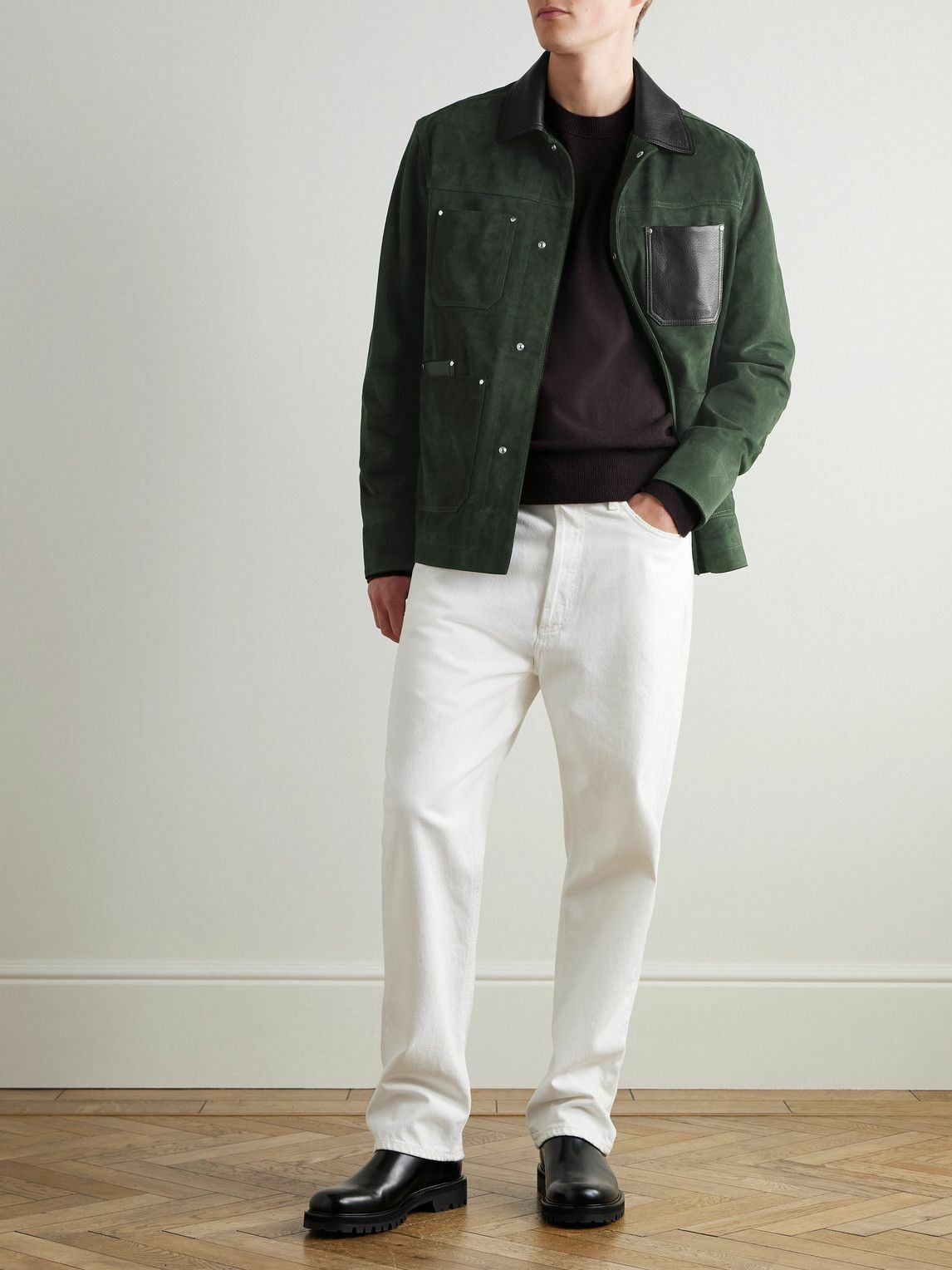 Mr P. - Full-Grain Leather-Trimmed Suede Chore Jacket - Green