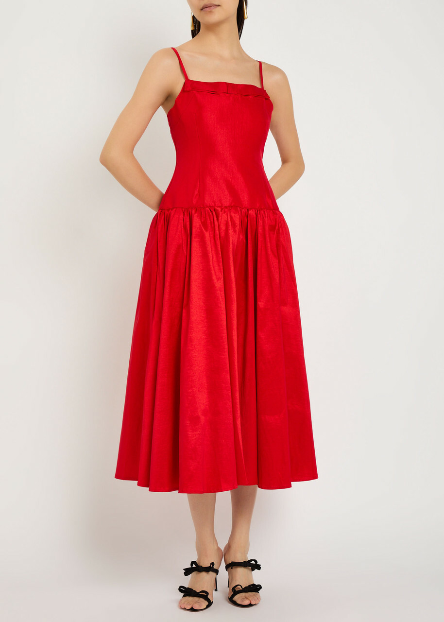 Sister Jane Quartet Taffeta Midi Dress Red