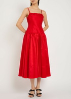 Sister Jane Quartet Taffeta Midi Dress Red