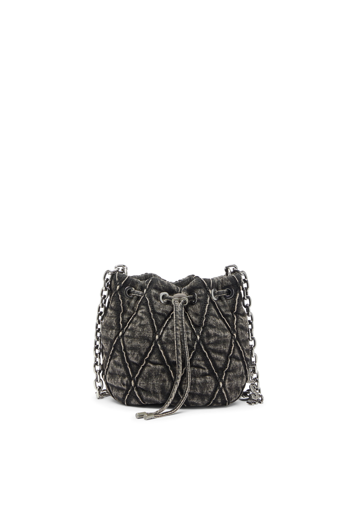 Diesel Charm-D - Bucket bag in acid-wash quilted denim - Shoulder Bags Womens in Grey