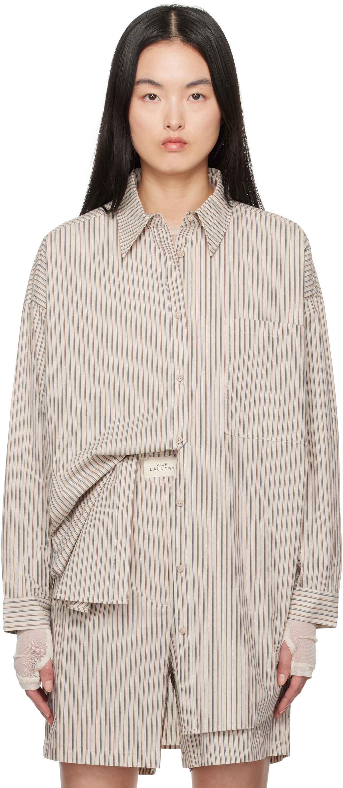 Silk Laundry Beige Cotton Round Shirt