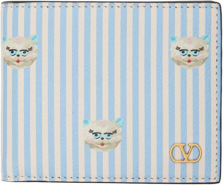 Photo: Valentino Garavani Blue & Off-White VLogo 'Le Chat De La Maison' Wallet