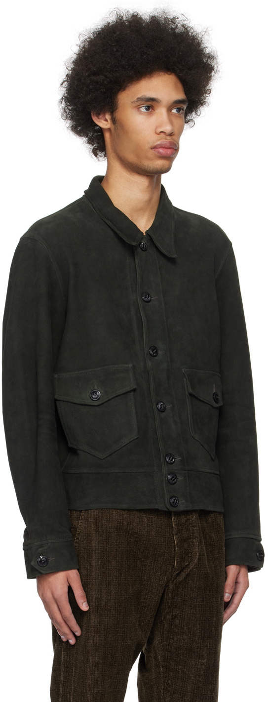 RRL Black Spread Collar Suede Jacket RRL