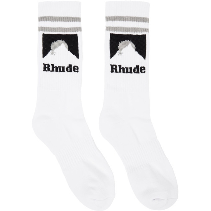 Photo: Rhude White and Grey Mountain Logo Socks