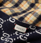 Gucci - Reversible Logo-Intarsia Fringed Wool Poncho - Blue
