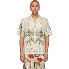 AMIRI Beige Silk Botanical Leaves Short Sleeve Shirt