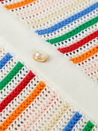 Casablanca - Logo-Appliquéd Striped Crocheted Cotton Shirt - White