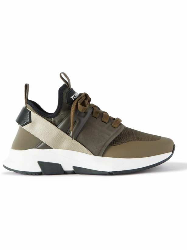 Photo: TOM FORD - Jago Neoprene, Suede and Leather Sneakers - Green
