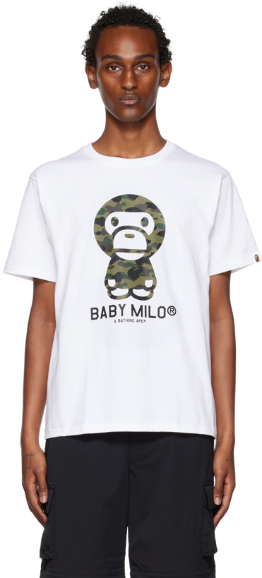 Photo: BAPE White & Khaki Camo Baby Milo T-Shirt