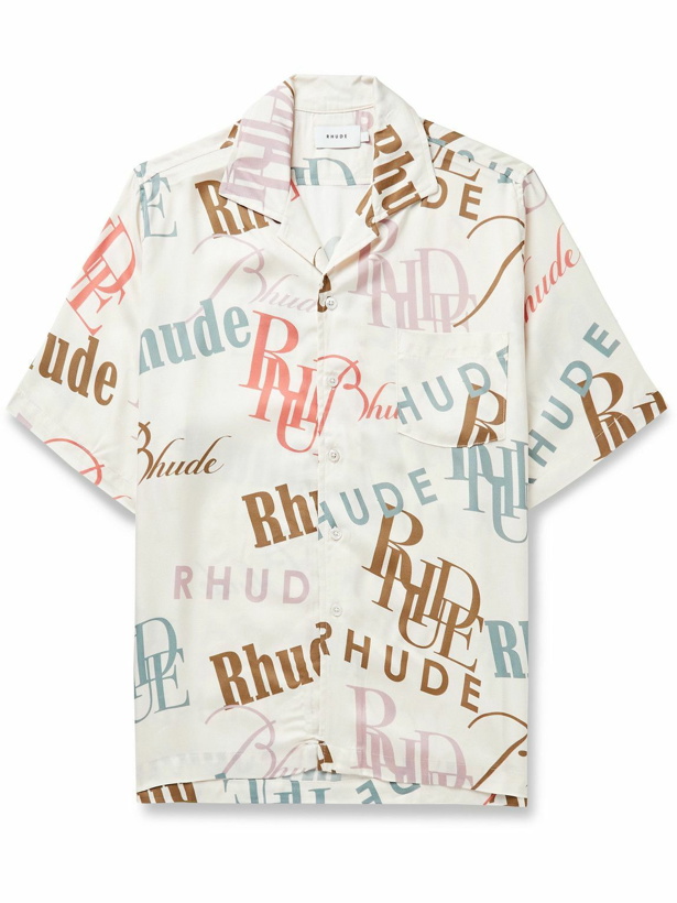 Photo: Rhude - Mash-Up Camp-Collar Logo-Print Silk Shirt - White