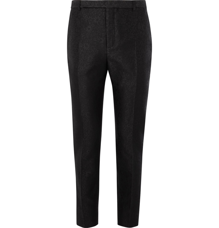 Photo: SAINT LAURENT - Black Slim-Fit Wool and Silk-Blend Jacquard Trousers - Black