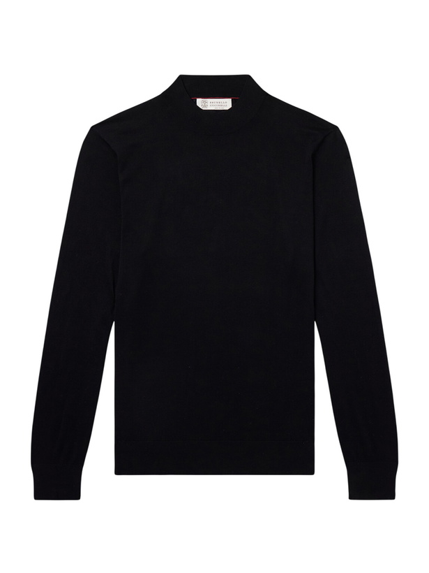 Photo: Brunello Cucinelli - Silk and Cotton-Blend Rollneck Sweater - Black
