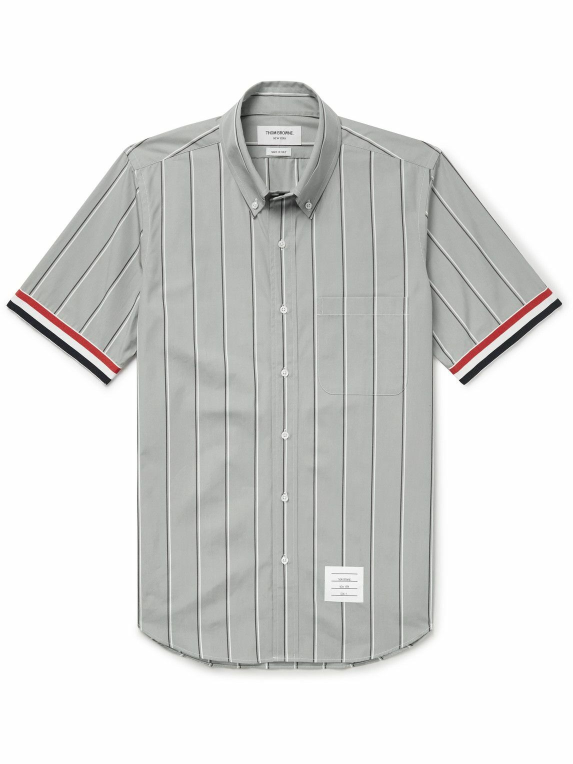 【関税込み】thom browne STRIPED SHIRT Thom Browne - Button-Down Collar Striped Grosgrain-Trimmed