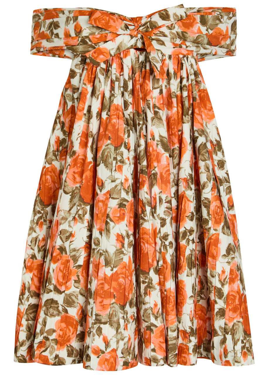 Chloe Floral-print Cotton Mini Dress Orange