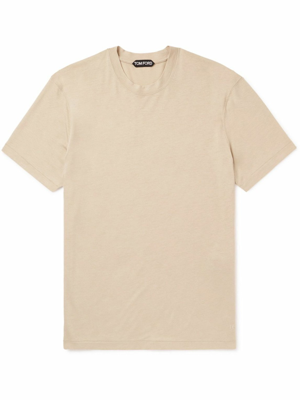 Photo: TOM FORD - Logo-Embroidered Lyocell and Cotton-Blend Jersey T-Shirt - Neutrals