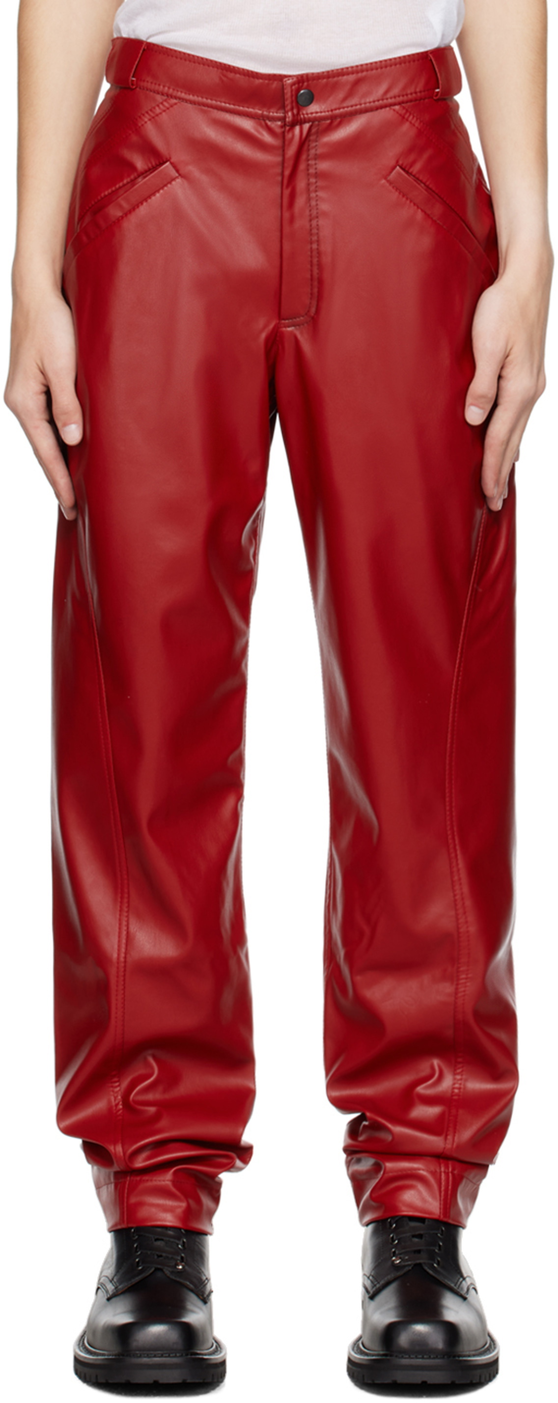 Situationist Red Four-Pocket Faux-Leather Pants Situationist