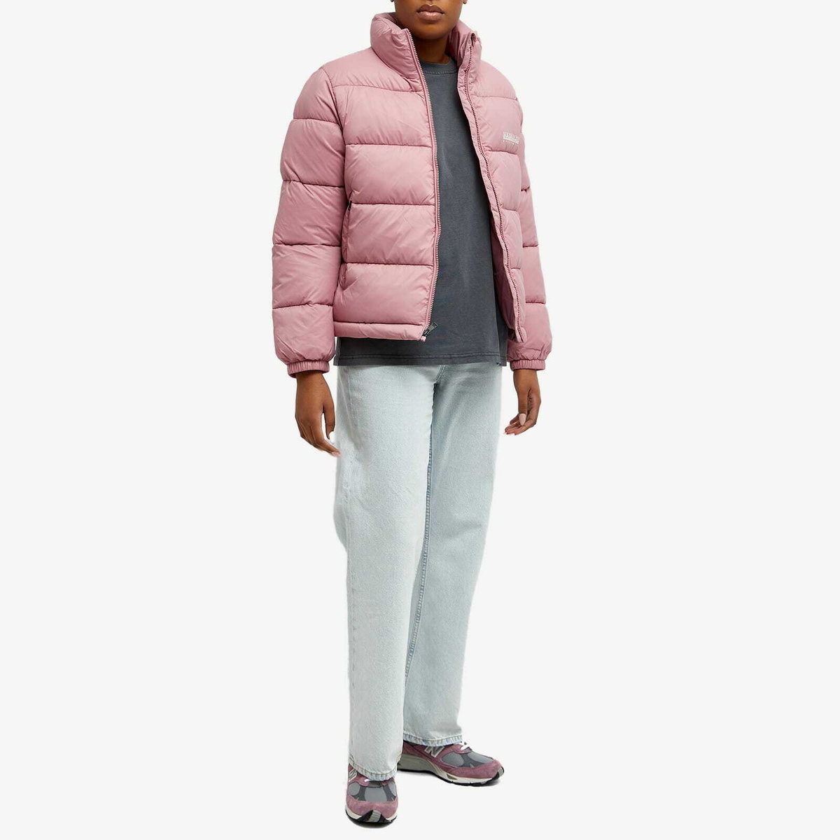 Napapijri Women's Box Logo Puffer Jacket in Pink Foxglove