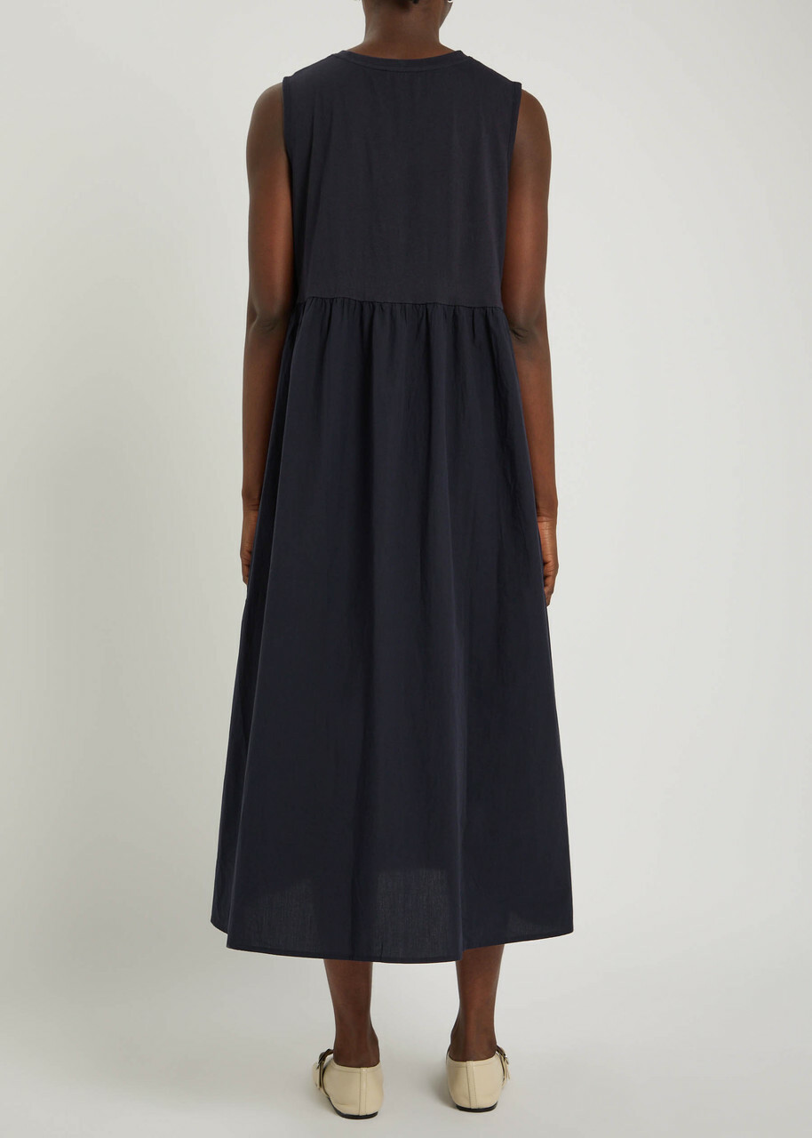 Eileen Fisher Pleated Cotton Midi Dress Dark Blue