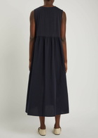 Eileen Fisher Pleated Cotton Midi Dress Dark Blue